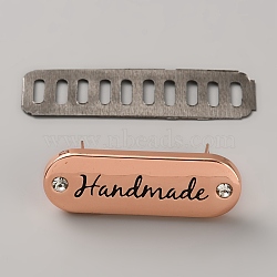 Alloy Crystal Rhinestone Handmade Label Tags, with Shim, for Bag Making, Oval, Rose Gold, 35x12x3mm(FIND-WH0173-534B-RG)