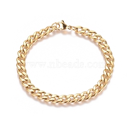 Unisex 304 Stainless Steel Curb Chain/Twisted Chain Bracelets, with Lobster Claw Clasps, Golden, 8-1/2 inch(21.5cm)(X-STAS-D0002-40G)