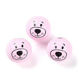 Spray Painted Natural Wood European Beads, Large Hole Beads, Round with Printed Bear , Pearl Pink, 25mm, Hole: 6mm, about 100pcs/500g(WOOD-D024-01B)