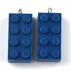 Opaque Acrylic Pendants, with Platinum Iron Loop, Long Rectangle Building Block Charms, Midnight Blue, 36x16x11.5mm, Hole: 1.5mm(MACR-B0001-02K)