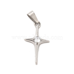 304 Stainless Steel Pendants, with Crystal Rhinestone, Star Charms, Stainless Steel Color, 27.5x15x4mm, Hole: 7x3mm(STAS-K243-29P)