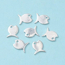 201 Stainless Steel Charms, Fish, Silver, 13.5x7x0.9mm, Hole: 1.4mm(STAS-L234-092S)