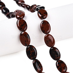 Natural Mahogany Obsidian Beads Strands, Flat Oval, 14x10x5.5mm, Hole: 1.2mm, about 28pcs/strand, 15.55''(39.5cm)(G-M206-55)