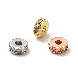 Rack Plating Brass Micro Pave Cubic Zirconia Beads, Long-Lasting Plated, Cadmium Free & Lead Free, Flat Round, Mixed Color, 4x2mm, Hole: 1.4mm(KK-C010-14)