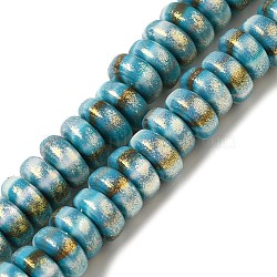 Handmade Polymer Clay Beads Strands, with Glitter Powder, Rondelle, Medium Turquoise, 7~7.5x3~3.5mm, Hole: 1.6mm, about 116~118pcs/strand, 15.55~15.94''(39.5~40.5cm)(CLAY-H006-03K)