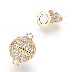 Brass Micro Pave Cubic Zirconia Magnetic Clasps with Loops, N50 Grade Strong Magnet, Long-Lasting Plated, Real 18K Gold Plated, Cadmium Free & Nickel Free & Lead Free, Round, 16x12mm, Hole: 1mm(ZIRC-E120-05G-12mm-NR)