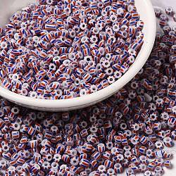 6/0 Opaque Colours Seep Glass Seed Beads, Round Hole, Round with Stripe Pattern, Plum, 3~4.5x3~4.5mm, Hole: 1.2~1.5mm, about 450g/bag(SEED-F003-04A-11)