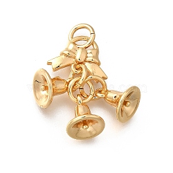 Brass Pendants, Christmas Bell Charms, Real 18K Gold Plated, 31x13.5x8mm, Hole: 3.5mm(KK-K378-55G)