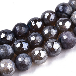 Electroplate Natural Agate Beads Strands, Dyed, Faceted, Pearl Luster Plated, Round, Colorful, 10.5mm, Hole: 1.2mm, about 36~37pcs/strand, 14.37 inch~14.57 inch(36.5cm~37cm)(G-T131-55-25)