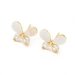 Brass Micro Pave Cubic Zirconia Stud Earring, with Acrylic Finding, Butterfly, Light Gold, 11x15mm(EJEW-P269-25KCG)