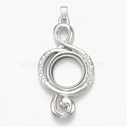 Alloy Magnetic Locket Big Pendants, with Rhinestone and Glass, Treble Clef, Crystal, Platinum, 59.5x32x6.5mm, Hole: 4x6mm, Inner Diameter: 18.5mm(PALLOY-T052-02P)