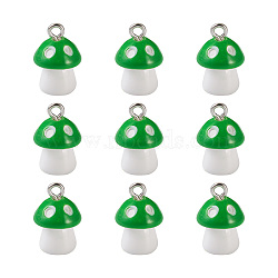 Plastic Pendants, with Platinum Plated Iron Loop, Mushroom with Polka Dots, Green, 17.5x11.5x12mm, Hole: 1.5mm(KY-TA0001-15C)