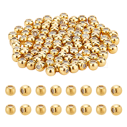 70Pcs Brass Beads, with Rubber Inside, Slider Beads, Stopper Beads, Round, Real 18K Gold Plated, 3x2.5mm, Hole: 1.5mm, Rubber Hole: 0.5mm(KK-HY0003-56)