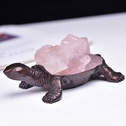 Nuggets Natural Rose Quartz Ornaments, with Metal Sea Turtle Holder for Home Office Home Feng Shui Decoration, 115x85mm(PW-WG28382-02)