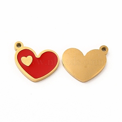 Ion Plating(IP) 304 Stainless Steel Enamel Charms, Heart, Red, 13x10x1mm, Hole: 1.2mm(STAS-F291-08G-02)