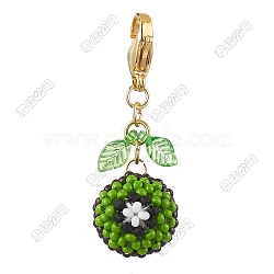 Kiwi Fruit Glass Seed Beads Pendant Decorations, Lobster Claw Clasps Charm for Bag Ornaments, Lime Green, 46mm(HJEW-SZ00031)