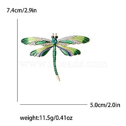 Enamel Pin, Alloy Rhinestone Brooch for Backpack Clothes, Dragonfly, Golden, Lime Green, 74x50mm(PW-WG557A3-03)