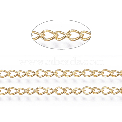 Brass Twisted Chains, Curb Chains, Unwelded, with Spool, Golden, Lead Free & Nickel Free & Cadmium Free, 3x2x0.45~0.5mm, about 301.83 Feet(92m)/roll(CHC-S107-G-NF)