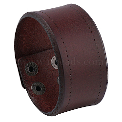 Flat Sided Cowhide Leather Cord Bracelets, Iron Snap Bracelets for Women Men, Platinum, Coffee, 9-1/8x1-1/2x1/4 inch(23x3.9x0.75cm)(BJEW-WH20007-09B)