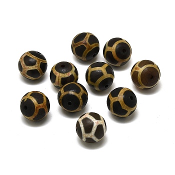 Tibetan Style Turtle/Tortoise Shell dZi Beads, Natural Agate Beads, Round, 14mm, Hole: 1.4mm