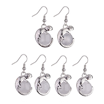 Natural Quartz Crystal Chameleon Dangle Earrings with Crystal Rhinestone, Platinum Brass Jewelry for Women, 39mm, Pin: 0.7mm