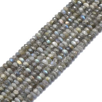 Natural Labradorite Beads Strands, Faceted, Rondelle, 7.5~8.5x5~6mm, Hole: 0.8mm, about 58~65pcs/strand, 15.35 inch(39cm)