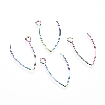 Ion Plating(IP) 304 Stainless Steel Earring Hooks, with Horizontal Loop, Rainbow Color, 26x15.5mm, Hole: 2.5mm, Pin: 0.8mm