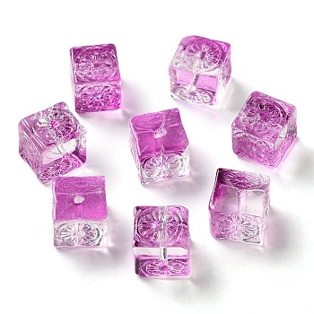 Transparent Glass Beads, Cube, Dark Violet, 10x11x11mm, Hole: 1.5mm