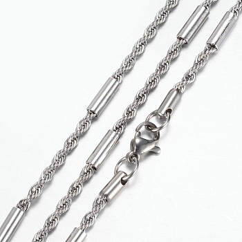 304 Stainless Steel Rope Chain Necklaces, with Lobster Claw Clasps, Stainless Steel Color, 19.6 inch(50cm), 2.5~3mm