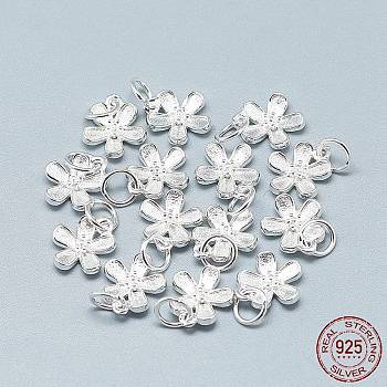 925 Sterling Silver Charms, with 925 Stamp, with Jump Ring, Flower, Silver, 12x10x3mm, Hole: 4mm