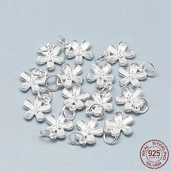 925 Sterling Silver Charms, with 925 Stamp, with Jump Ring, Flower, Silver, 13x12x3mm, Hole: 4mm