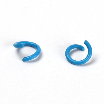 Baking Painted Metal Open Jump Rings, Deep Sky Blue, 8x1.2mm, Inner Diameter: 5.6mm, about 100pcs/bag