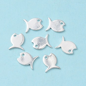 201 Stainless Steel Charms, Fish, Silver, 13.5x7x0.9mm, Hole: 1.4mm