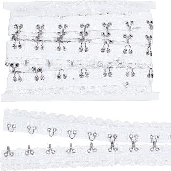 Steel Hook Buckles, with Cotton & Lace, Flat, White, 56.5~60.5
mm, 3 yards/card
