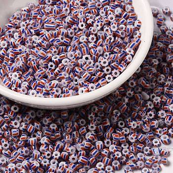 6/0 Opaque Colours Seep Glass Seed Beads, Round Hole, Round with Stripe Pattern, Plum, 3~4.5x3~4.5mm, Hole: 1.2~1.5mm, about 450g/bag