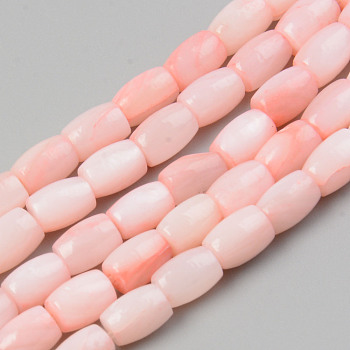 Natural Freshwater Shell Beads Strand, Dyed, Barrel, Pink, 6.5x5mm, Hole: 0.8mm, about 58~60pcs/strand, 15.43 inch~15.94 inch(39.2cm~40.5)