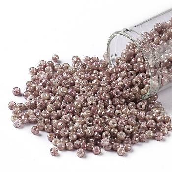 TOHO Round Seed Beads, Japanese Seed Beads, (1201) Opaque Beige Pink Marbled, 8/0, 3mm, Hole: 1mm, about 222pcs/bottle, 10g/bottle