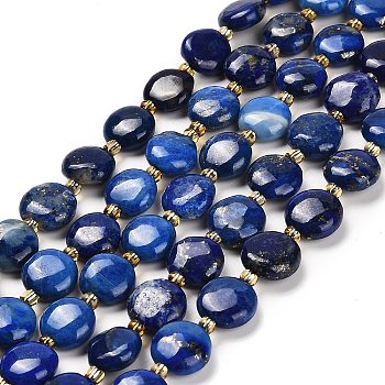 Natural Lapis Lazuli Beads Strands, Deyd, with Seed Beads, Flat Round, 10~10.5x4~5mm, Hole: 0.8mm, about 32pcs/strand, 15.47''(39.3cm)