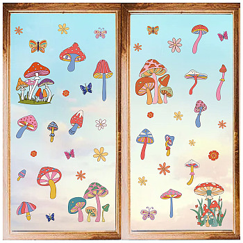 8 Sheets 8 Styles PVC Waterproof Wall Stickers, Self-Adhesive Decals, for Window or Stairway Home Decoration, Mushroom, 200x145mm, about 1 sheets/style