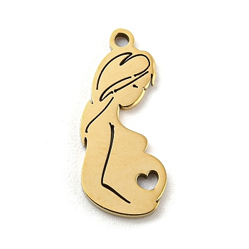 Mother's Day 201 Stainless Steel Pendants, Pregnant Woman Charm, Golden, 17x8x1mm, Hole: 1.2mm, 5pcs/bag