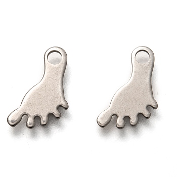 201 Stainless Steel Charms, Laser Cut, Footprint, Stainless Steel Color, 13x6.5x0.5mm, Hole: 1.8mm