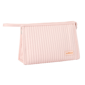 Solid Color Portable PU Leather Makeup Storage Bag, Travel Cosmetic Bag, Multi-functional Wash Bag, with Pull Chain, Pink, 16x22.5x8cm