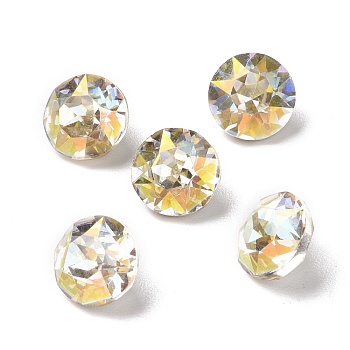 Light AB Style Glass Rhinestone Cabochons, Pointed Back & Back Plated, Diamond, Light Crystal AB, 8.1x5.6mm