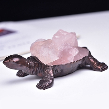 Nuggets Natural Rose Quartz Ornaments, with Metal Sea Turtle Holder for Home Office Home Feng Shui Decoration, 115x85mm