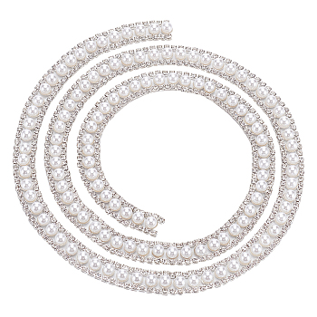 Double Rows Alloy Rhinestone Cup Chain, with ABS Imitation Pearl Beads, Crystal, 914x11.5x6mm, 1 Yard/box