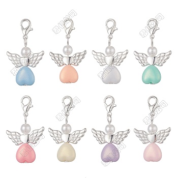 Angel Acrylic Pendant Decoration, with Alloy Lobster Claw Clasps, Midnight Blue, 37mm