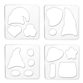 Acrylic Earring Handwork Template, Card Leather Cutting Stencils, Square, Clear, Fairy Pattern, 152x152x4mm, 4 styles, 1pc/style, 4pcs/set