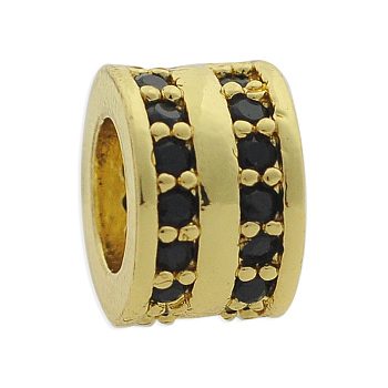 Brass Micro Pave Cubic Zirconia European Beads, Flat Round, Light Gold, 9x5.5mm, Hole: 5mm, 3pcs/bag