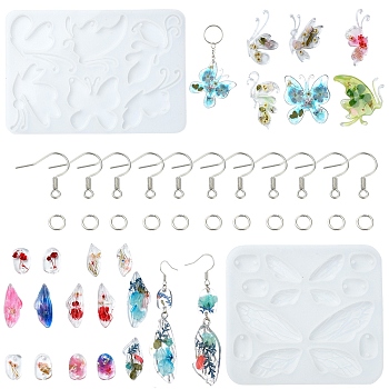 DIY Butterfly Charm Pendant Silicone Molds for DIY Earring Making, Mixed Color, 4~166x4~118x0.7~7mm, Hole: 1~3.5mm