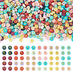 500Pcs 5 Colors Opaque Acrylic Beads, Flat Round with Letter, Golden Metal Enlaced, Mixed Color, 7x3.5mm, Hole: 1.5mm, 100pcs/color(OACR-TA0003-87)